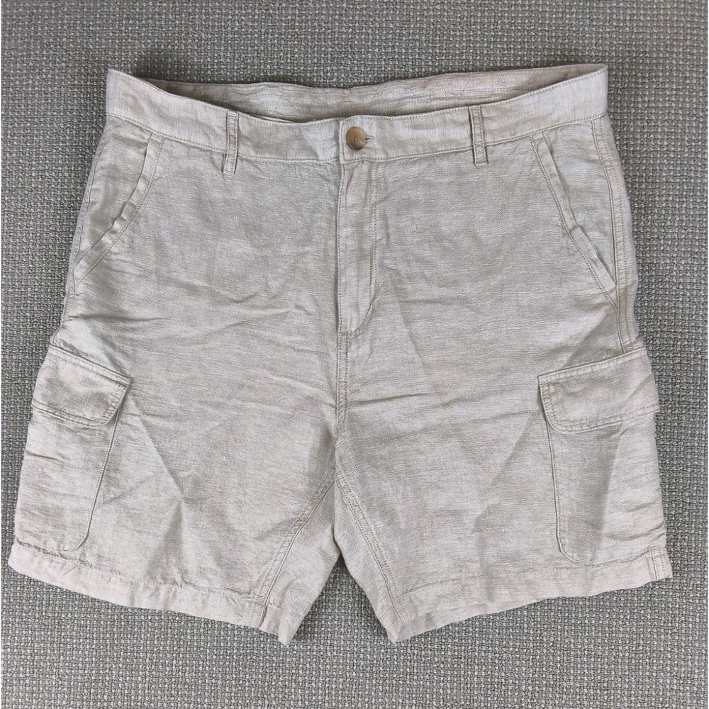 Panama Jack Men's Size 38 Linen Blend Cargo Shorts Oatmeal Beige Beach Resort